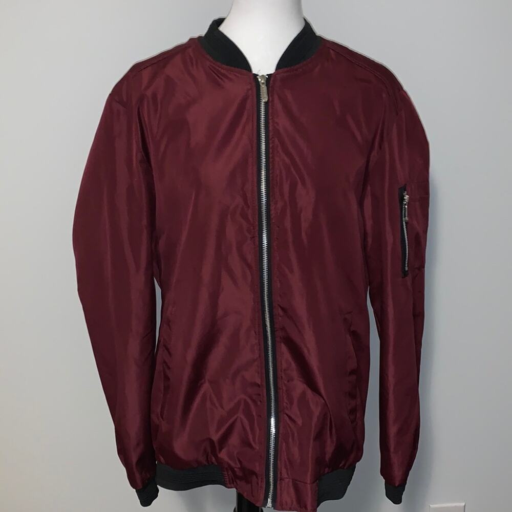 Full Zip Maroon Bomber Windbreaker Jacket Sz 3XL